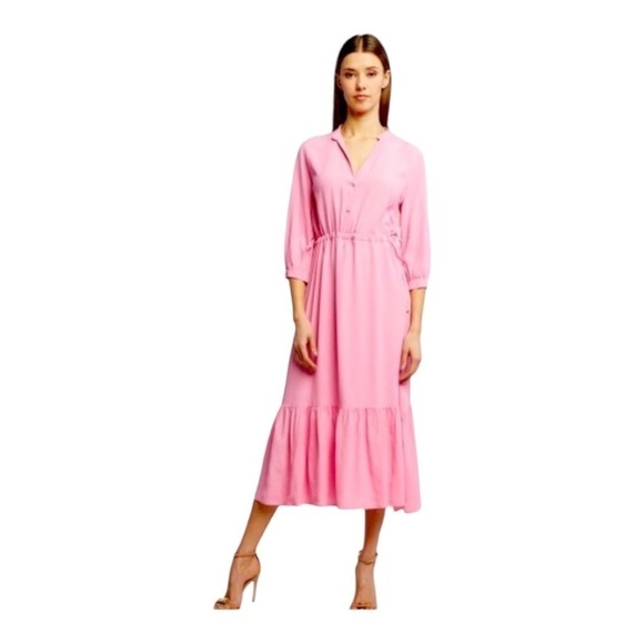 Marella MaxMara Italian Silk Blend Petal Pink Tiered Ruffle MIDI Robe Dress 10 - Picture 1 of 16